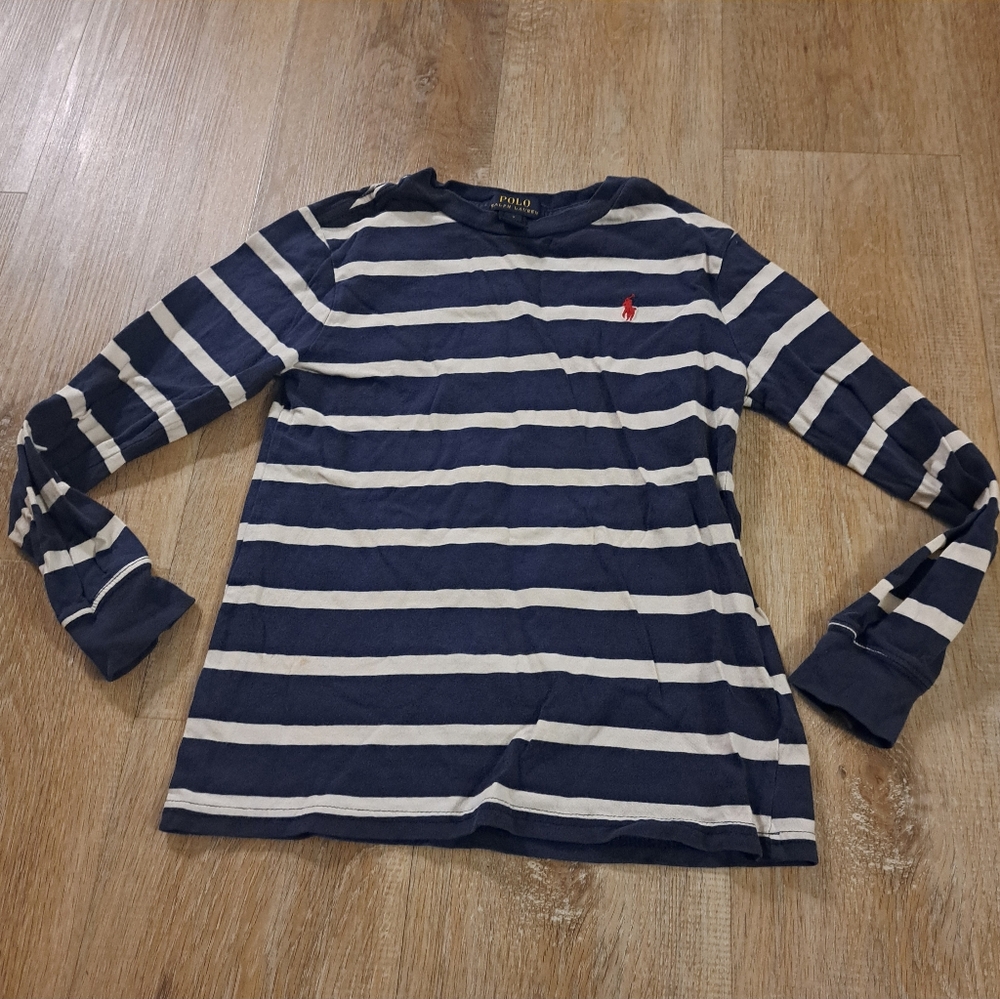 Polo Ralph Lauren Kids' Navy White Striped Long-sleeve T-shirt Boy's Size 7